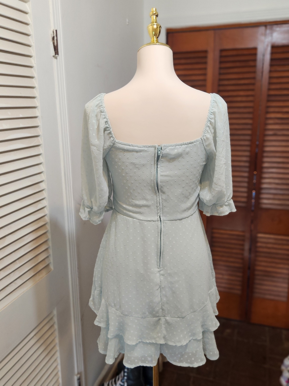 Light Blue Puff Sleeve Ruffle Mini Dress - Picture 11 of 12